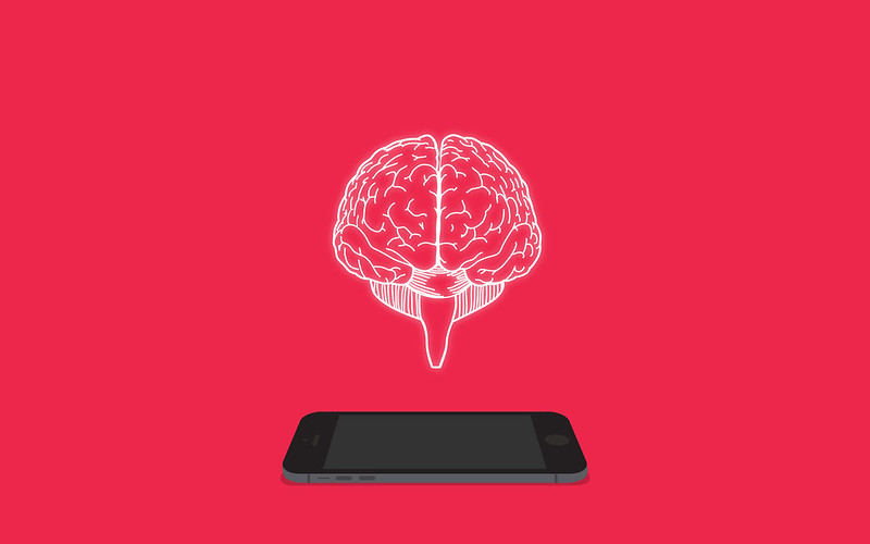 Illustration of a brain and a phone. By Gerd Leonhard, link here: https://www.flickr.com/photos/gleonhard/29063435365